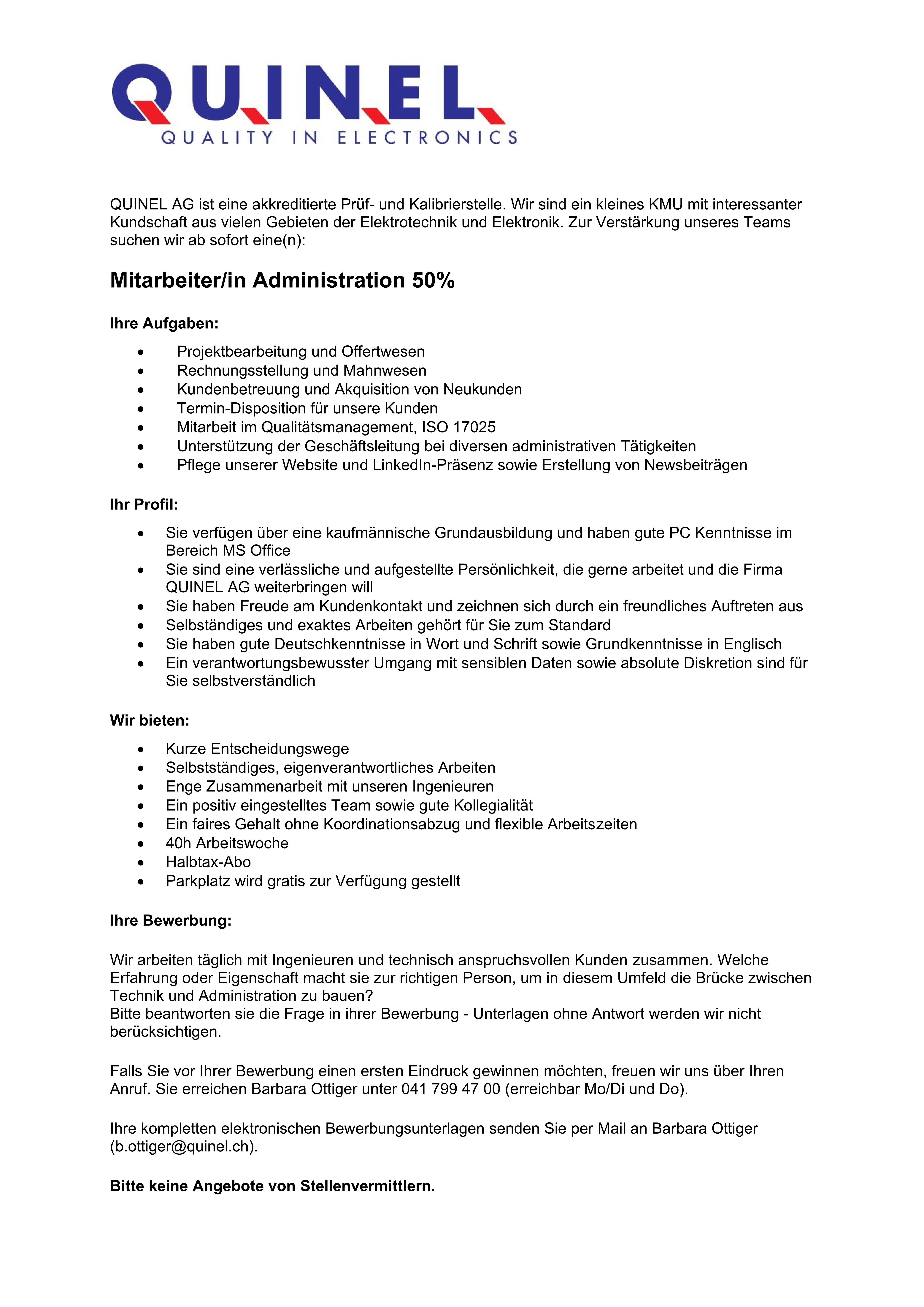 Stelleninserat Administration